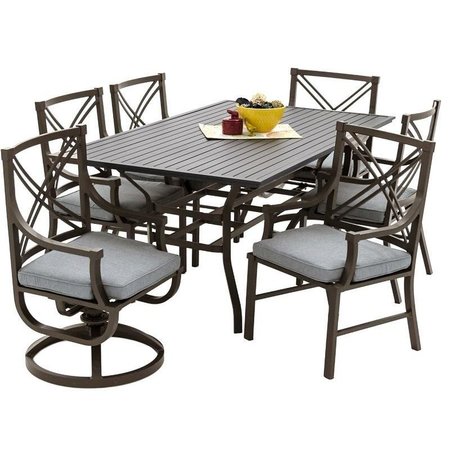 SEASONAL TRENDS Audubon Dining Set, 7Piece, 6 Seating, Rectangle Table, Aluminum Tabletop, Gray Table 161008